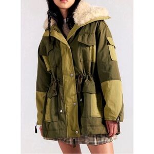 NWT We The Free Two-Tone Green Utility Jacket Parka Coat Pieces of Me Oversized
